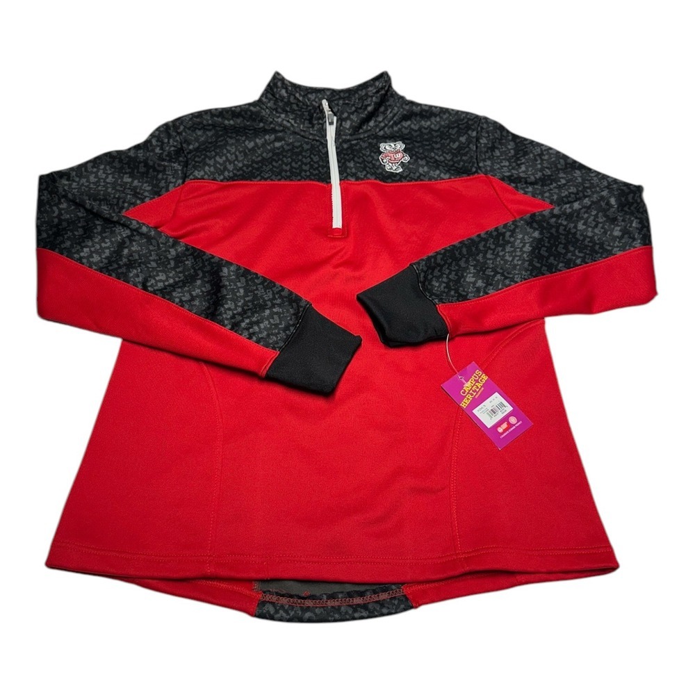 Wisconsin Badgers 1/4 Zip Pullover Womens L Red Long Sleeve NCAA Campus Heritage